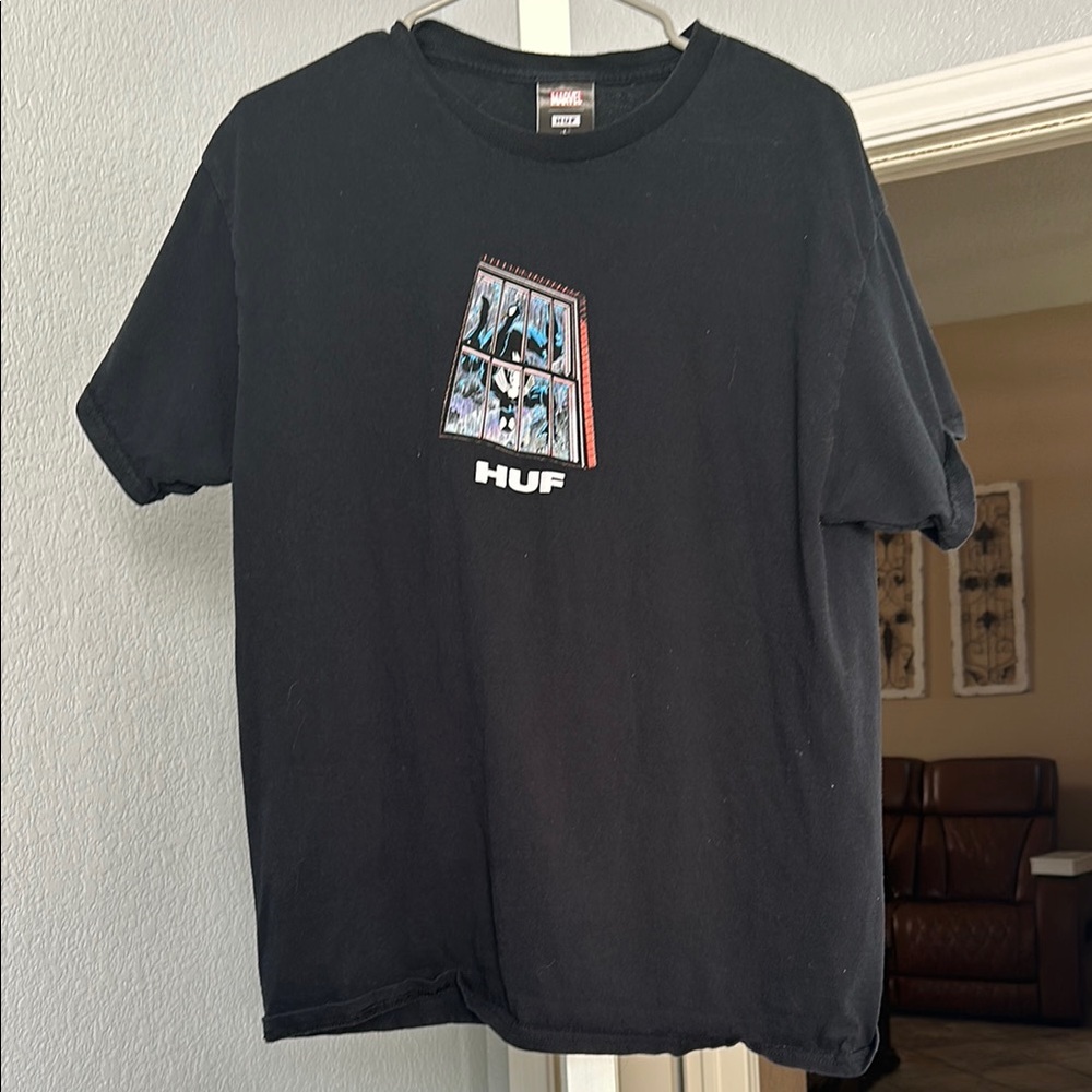 HUF Black Graphic T-Shirt with Comic Panel Design